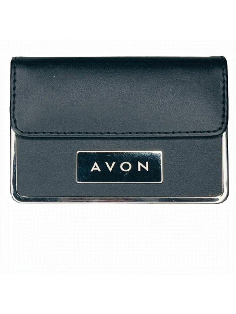 𝅺AVON business card holder in black and metal magnetic closure wallet size